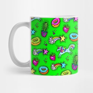 1980's Neck Gator Rainbows Unicorns Donuts Cactus Strawberries Green 80's Neck Gator Mug